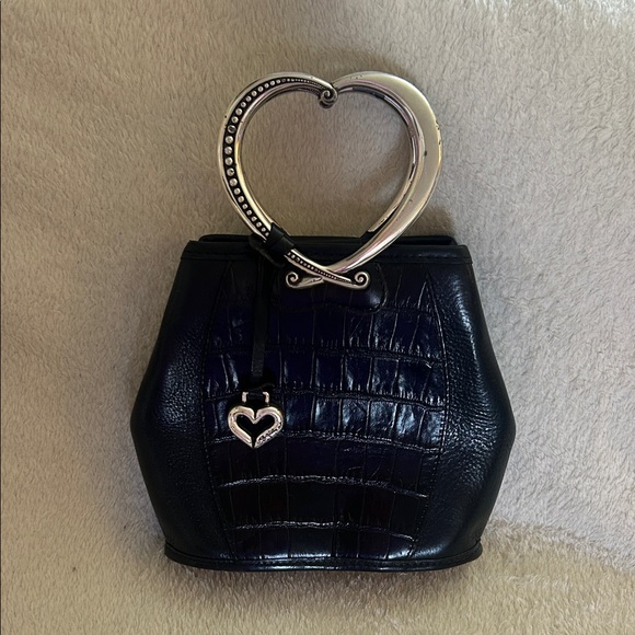 Brighton Handbags - Brighton Vintage Heart-Handle Black Croc-Embossed Handbag